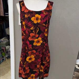 Floral Sleeveless Dress - Black, Red, Orange